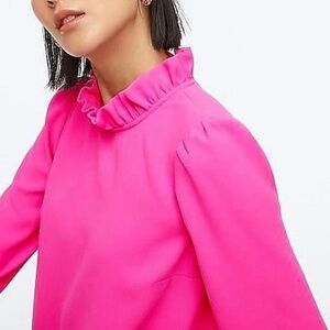 J.Crew Pink Ruffle Neck Long Sleeve Blouse Size S NWOT